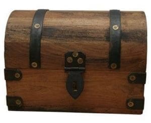 Wooden chest with metal accents.