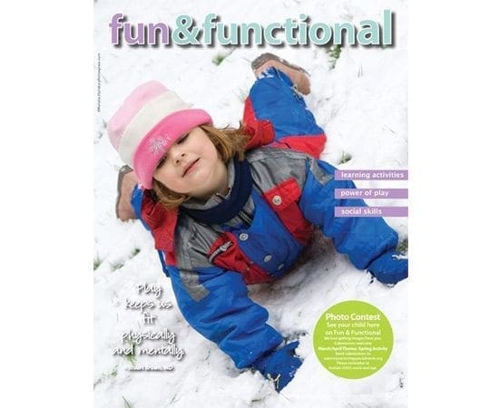Child in snowsuit lies on snow with text overlay announcing a photo contest.