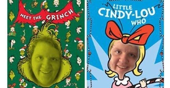 Two Dr. Seuss characters, the Grinch and Cindy-Lou Who, with faces photoshopped onto them.
