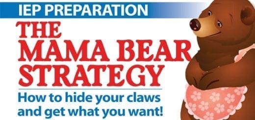 Cartoon bear wearing an apron next to text "IEP PREPARATION THE MAMA BEAR STRATEGY How to hide your claws and get what you want!
