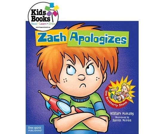 Zach Apologizes book cover with an illustration of an angry boy holding a toy rocket.