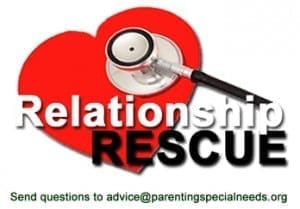 Stethoscope resting on a red heart with the text Relationship Rescue and an email address for advice submissions.