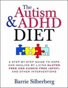 Front cover of The Autism and ADHD Diet by Barrie Silberberg, featuring colorful puzzle pieces and dietary information.