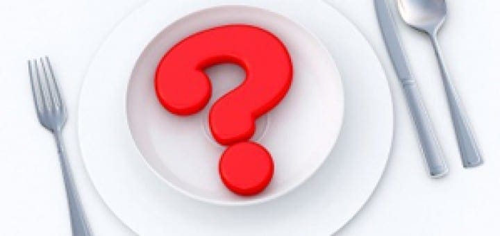 Large red question mark sitting on a dinner plate to represent uncertainty about the safety of food ingredients.