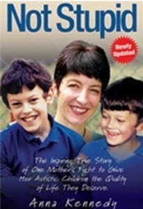 Book cover for Not Stupid, featuring a smiling mother and her two sons with the subtitle about their fight for education.