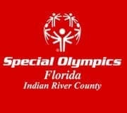 Special Olympics Florida Indian River County logo on a red background.