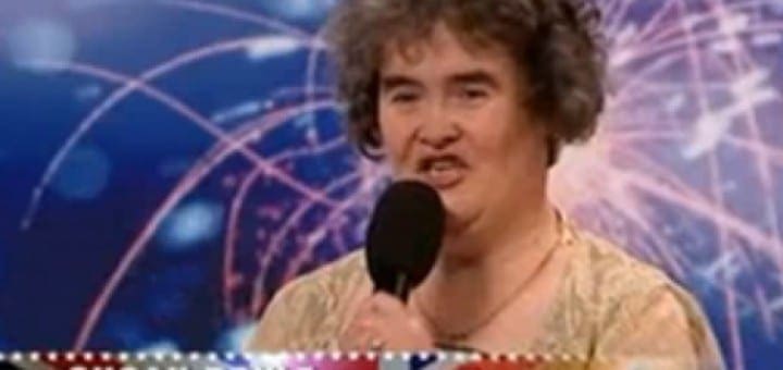 Susan Boyle singing on the Britain's Got Talent stage during her audition.