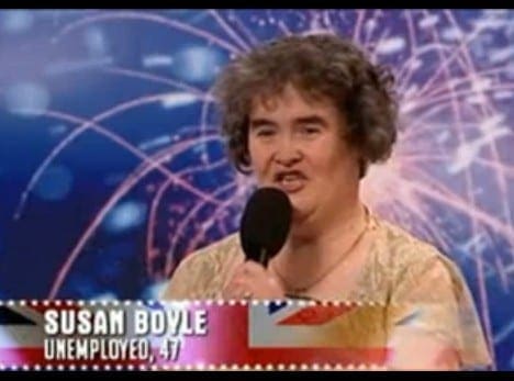 Susan Boyle singing on the Britain's Got Talent stage during her audition.