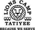 Lions Camp Tatiyee logo with a lion's head and the motto "Because We Serve".