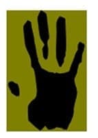 Black handprint on a gold background