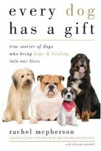Cover of "Every Dog Has a Gift" book featuring four dogs.