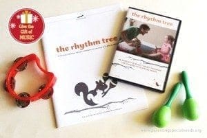 The Rhythm Tree DVD, music kit, and tambourine for children with special needs.