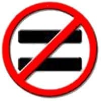 Red prohibition symbol over an equal sign representing unequal access to quality therapy services.