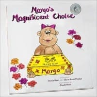 Margo's Magnificent Choice book cover featuring a monkey in a box surrounded by flowers.