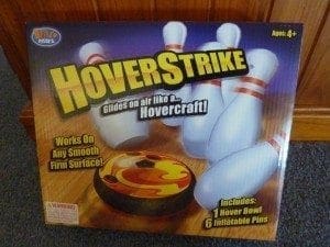 Hoverstrike bowling game box with hover bowl and inflatable pins