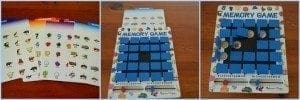 Memory game with cards and a game board with blue tiles