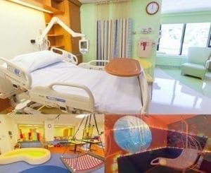 Hospital room and children's play area at Children's Specialized Hospital