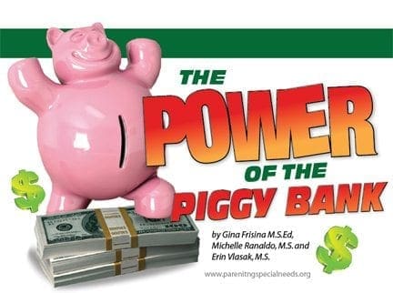 A pink piggy bank sits on a stack of dollar bills with the words "The Power of the Piggy Bank" in large letters.
