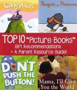 Collage of four children's book covers, with "Top 10 Picture Books" in the center.