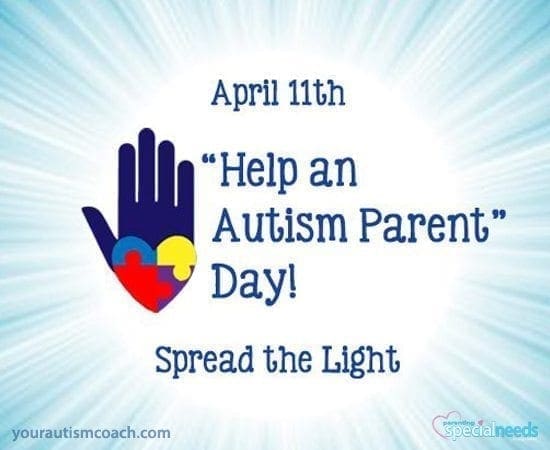 April 11th "Help an Autism Parent" Day graphic with a hand and puzzle pieces.