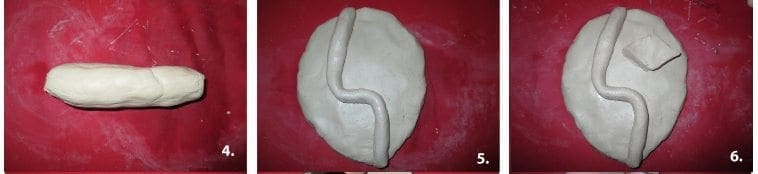 Clay coil and flat clay with cut shapes and indentations.
