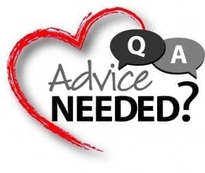 Question and answer icons overlaying "Advice Needed?" text within a red heart outline.