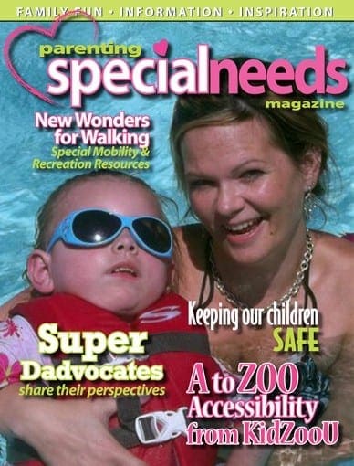 Parenting Special Needs Magazine cover featuring a woman and a child in water.