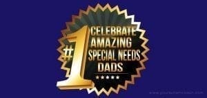 Gold emblem with text reading Celebrate Amazing Number 1 Special Needs Dads.