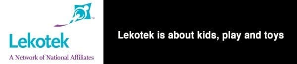 Lekotek logo and tagline "Lekotek is about kids, play and toys