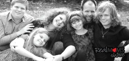 Michelle Rocker and her family in a black and white portrait.