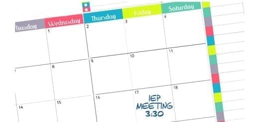 Calendar with "IEP Meeting 3:30" written on it.