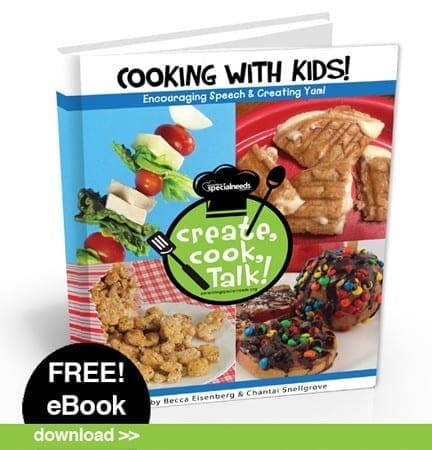 Cover of the "Cooking with Kids! Encouraging Speech & Creating Yum!" ebook.