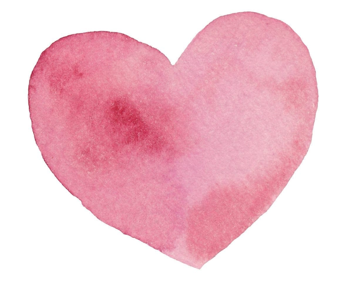 Pink watercolor heart on a white background.