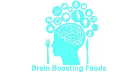 Brain Boosting Foods logo with a silhouette of a head and utensils.