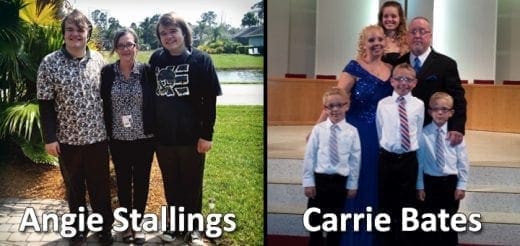 Angie Stallings with two sons and Carrie Bates with her family.