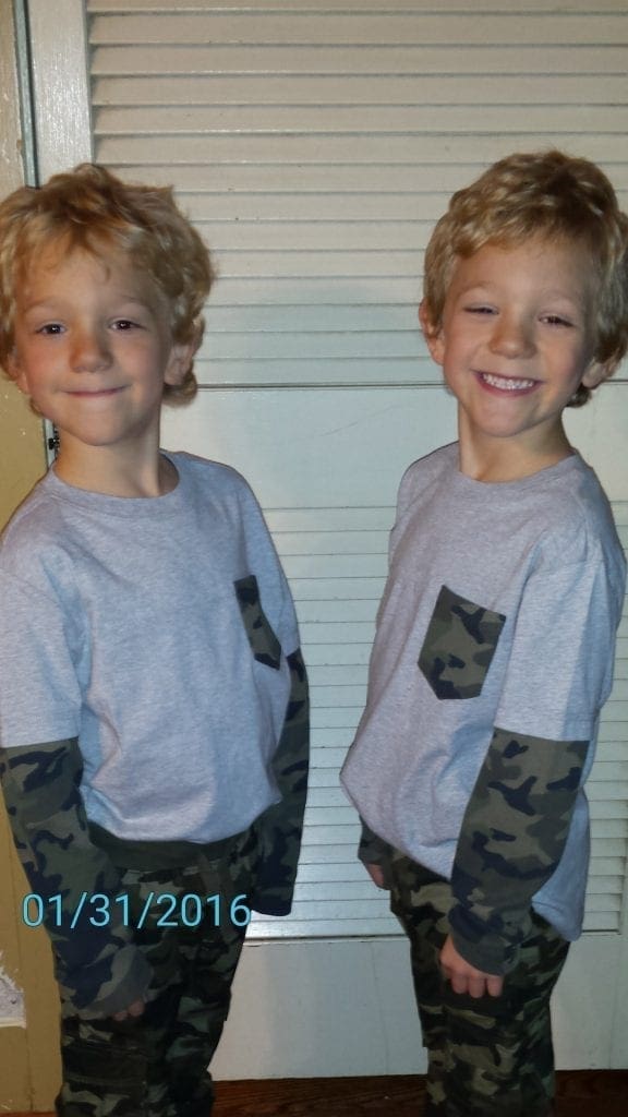 Hampten and Harrisen, twin boys smiling.