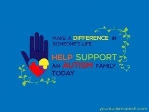 A hand with a heart inside promotes helping an autism family today.