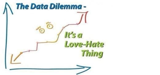 A graph with eyes and the text "The Data Dilemma - It's a Love-Hate Thing