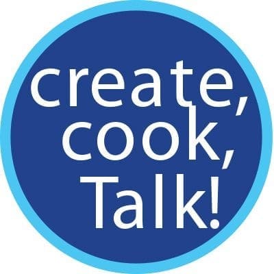 Circle with text "create, cook, Talk!