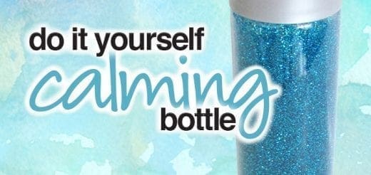 Do It Yourself Calming Bottle with blue glitter.