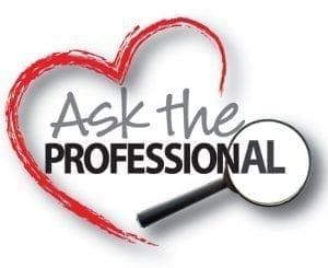 Heart with the text "Ask the PROFESSIONAL" and a magnifying glass.