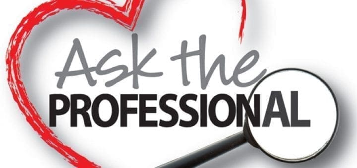 Heart with the text "Ask the PROFESSIONAL" and a magnifying glass.