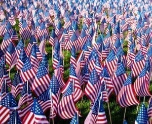 A field filled with American flags.