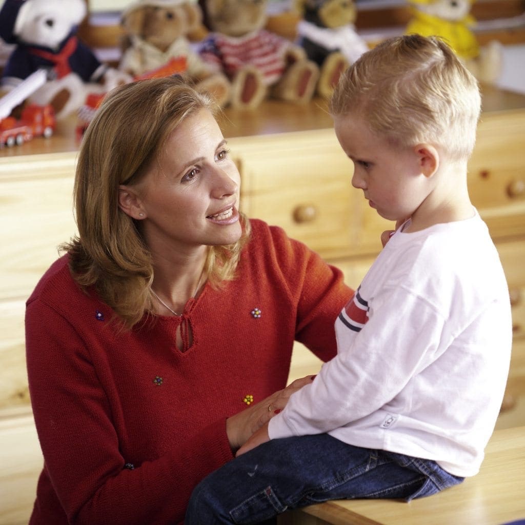 Mother talking to son