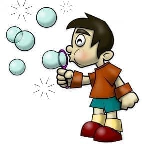 Cartoon boy blowing bubbles