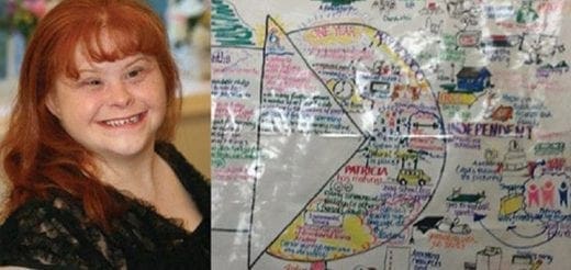 Patricia Moody smiles next to a hand-drawn PATH to Success diagram.