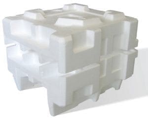 A white Styrofoam block with interlocking sections.