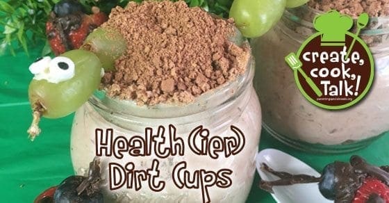 Health(ier) Dirt Cups made with chocolate pudding and crushed cookies.