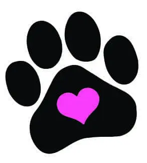 Black paw print with a pink heart in the center