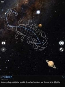 Scorpius constellation overlaid on a night sky view with planets.